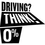 Driving THINK! 0% black and white badge _transparent background